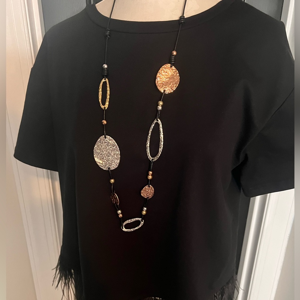 Elegant Gold Silver and Copper Pendant Necklace